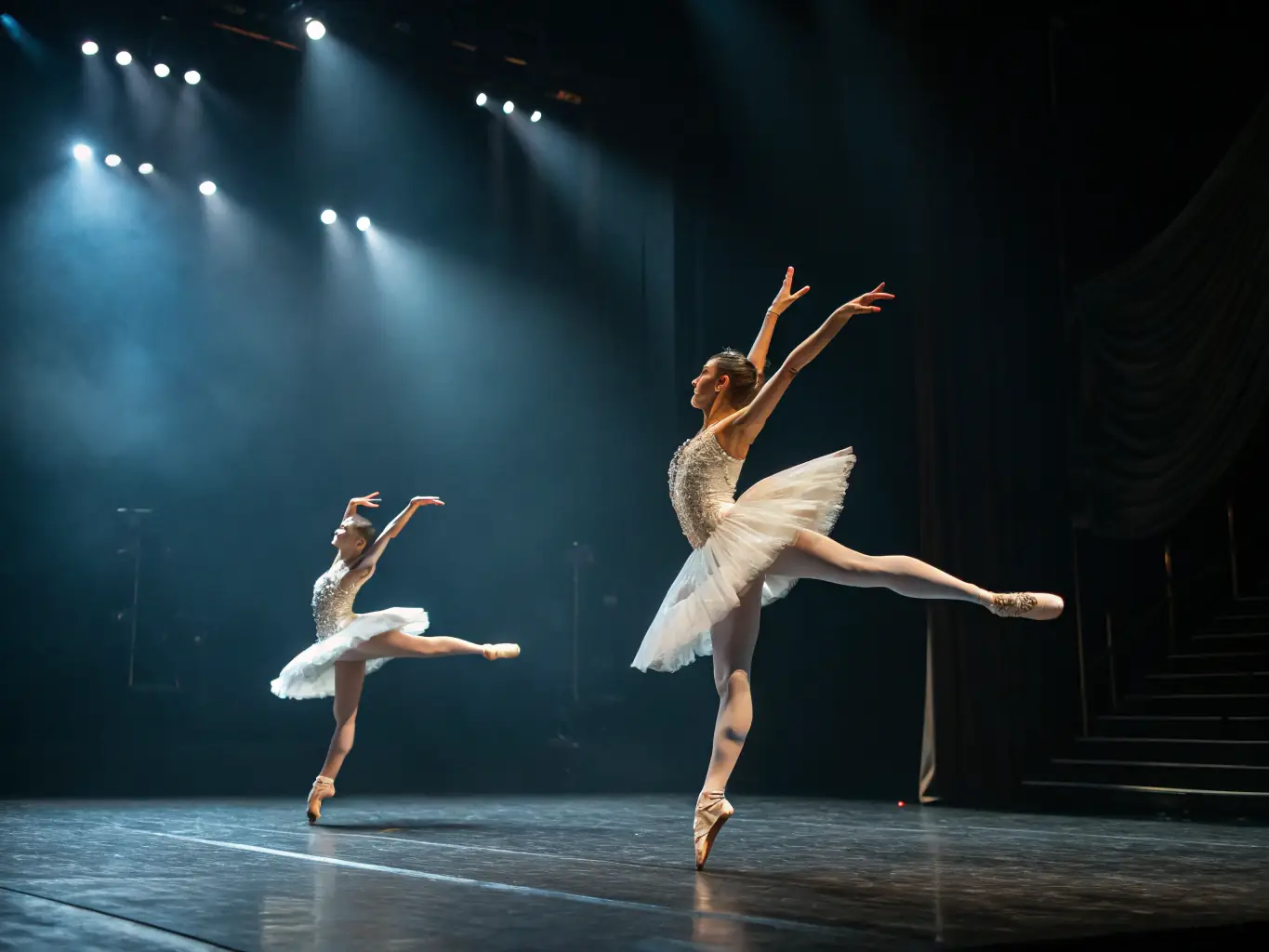 An elegant image of dancers performing a contemporary piece on stage at a CYP DANCE event, highlighting the artistic expression and performance opportunities available.