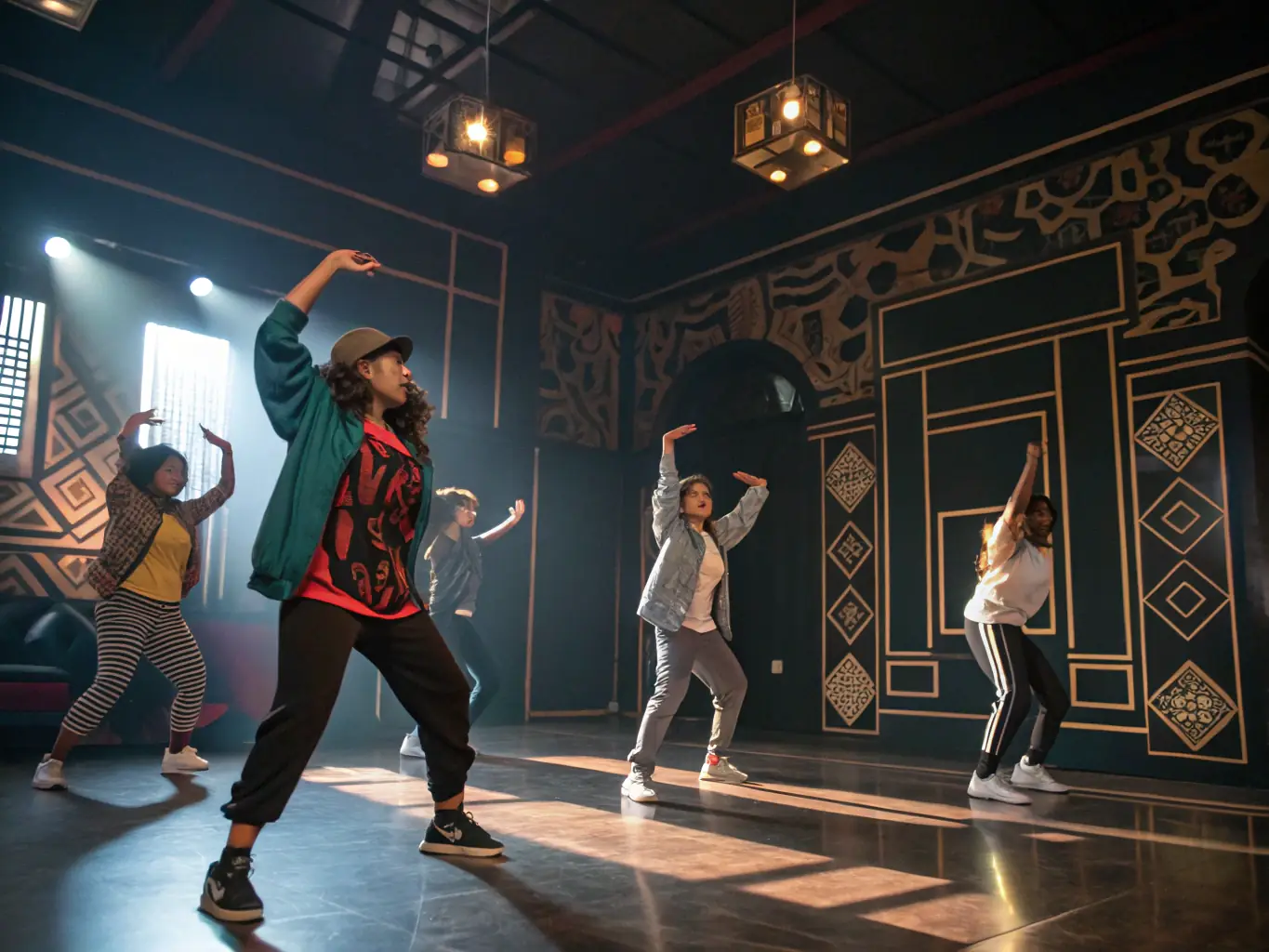 A vibrant photograph capturing a dynamic moment from a recent CYP DANCE hip-hop workshop, showcasing energetic dancers in action.